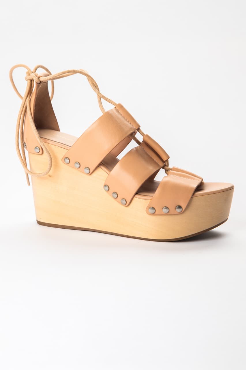 Loeffler Randall Tan Leather Lace-Up Platform Wedge Sandals