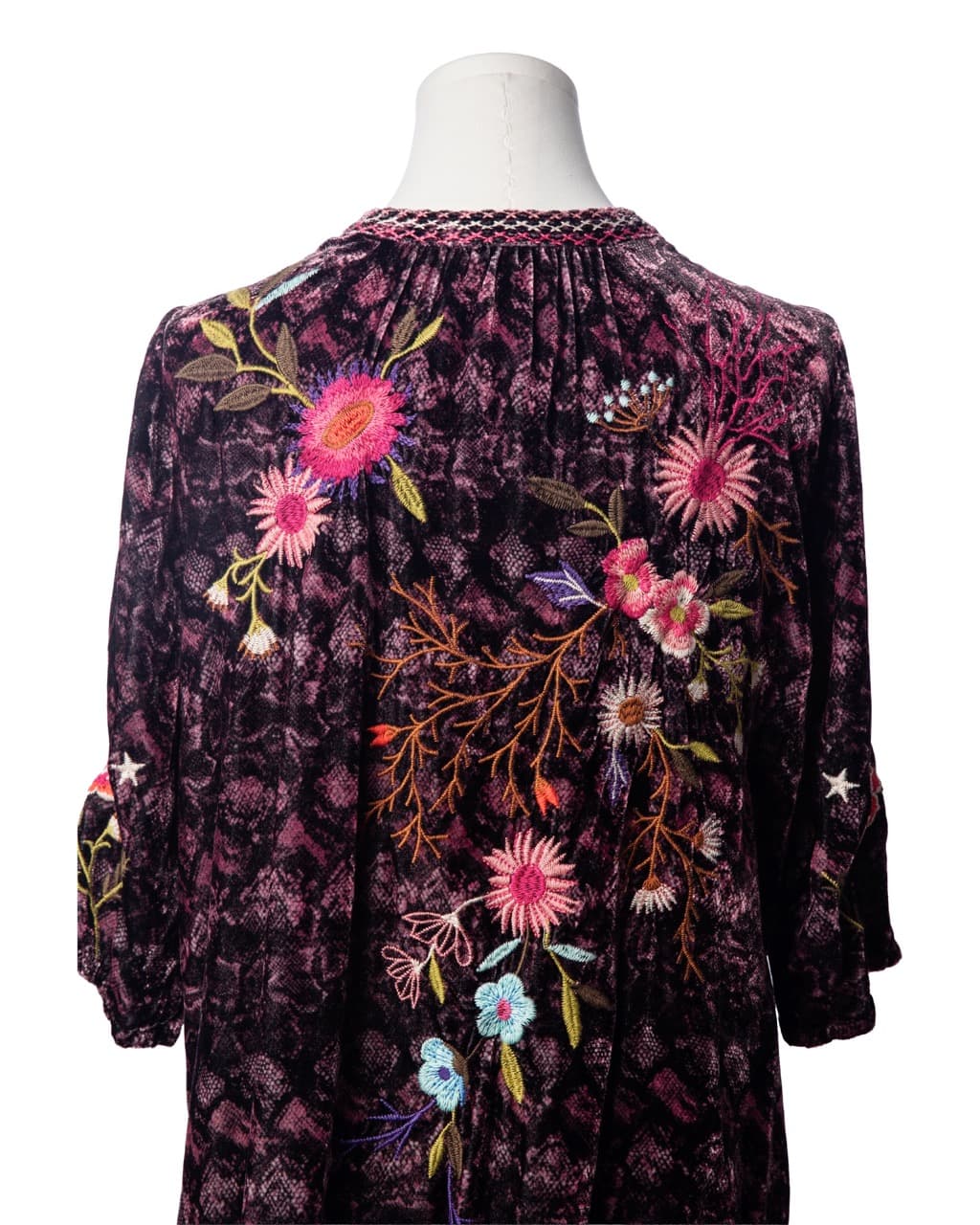Johnny Was Plum Velvet Embroidered Floral Blouse