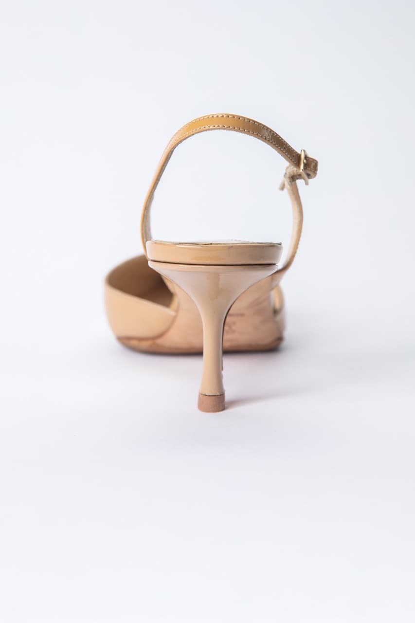 Jimmy Choo Nude Patent Leather Slingback Kitten Heels