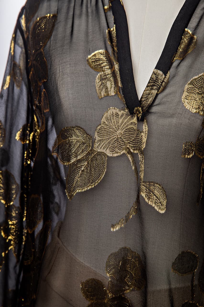 Joie Black & Gold Metallic Silk Blouse