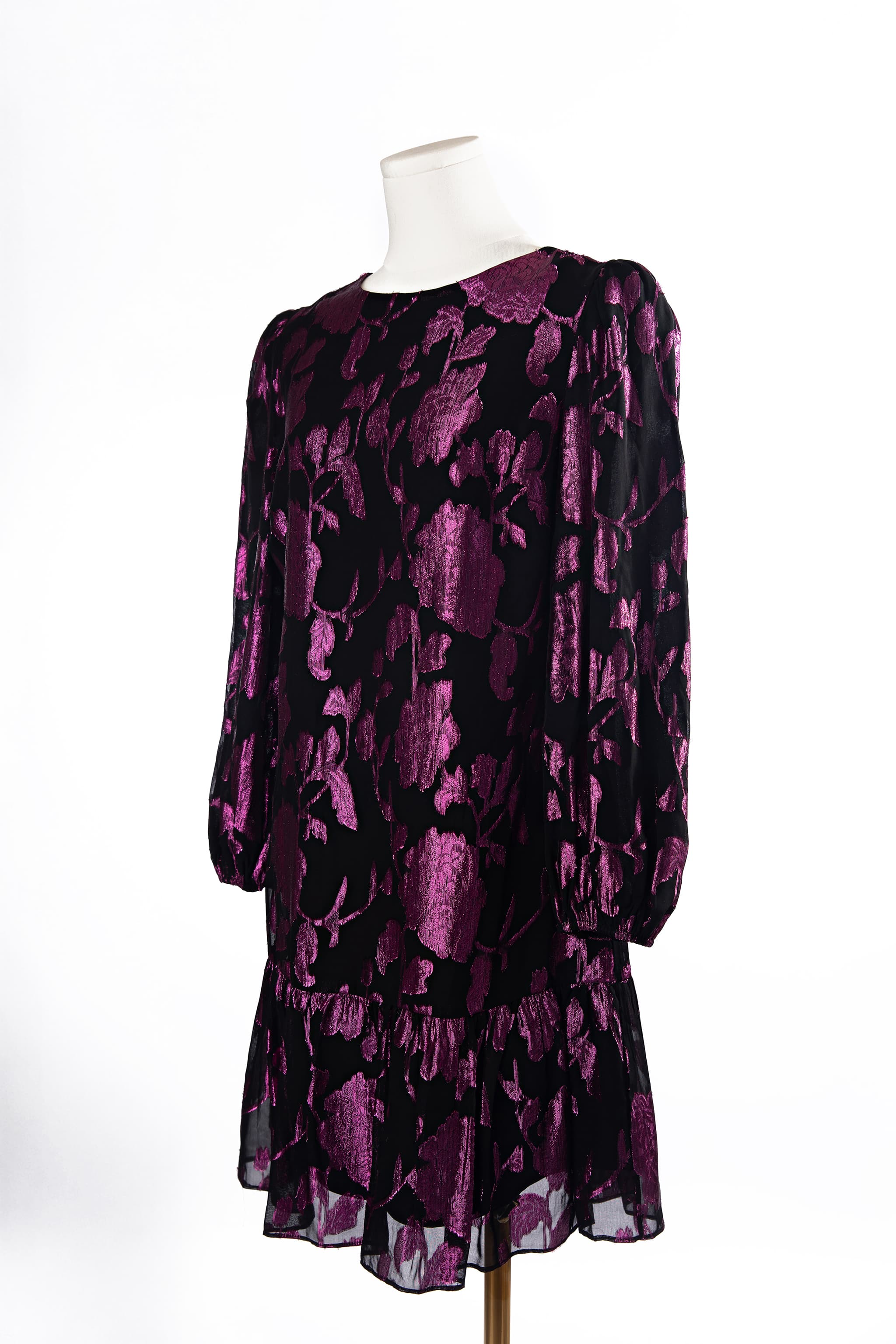 Milly Metallic Floral Chiffon Shift Dress