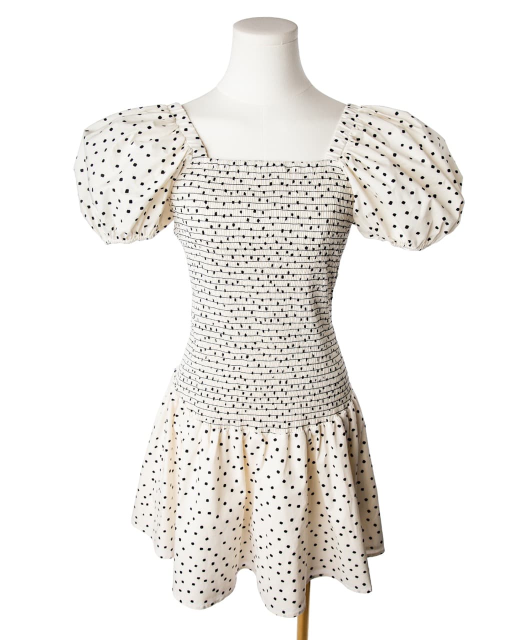 Tanya Taylor Eden Polka Dot Puff-Sleeve Smocked Mini Dress