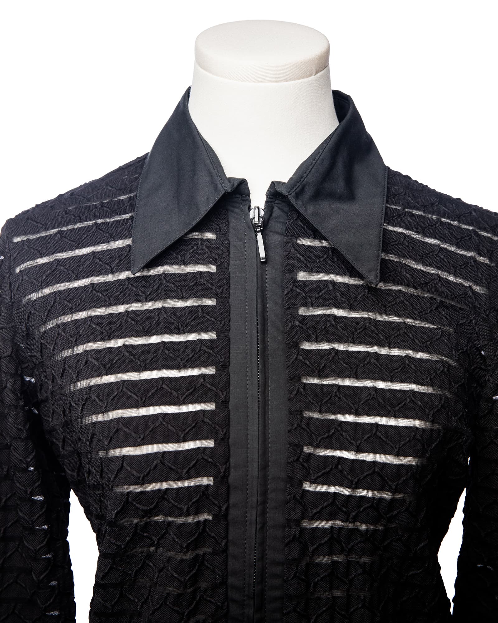 Rayure Paris Noir Semi-Sheer Textured Zip Top
