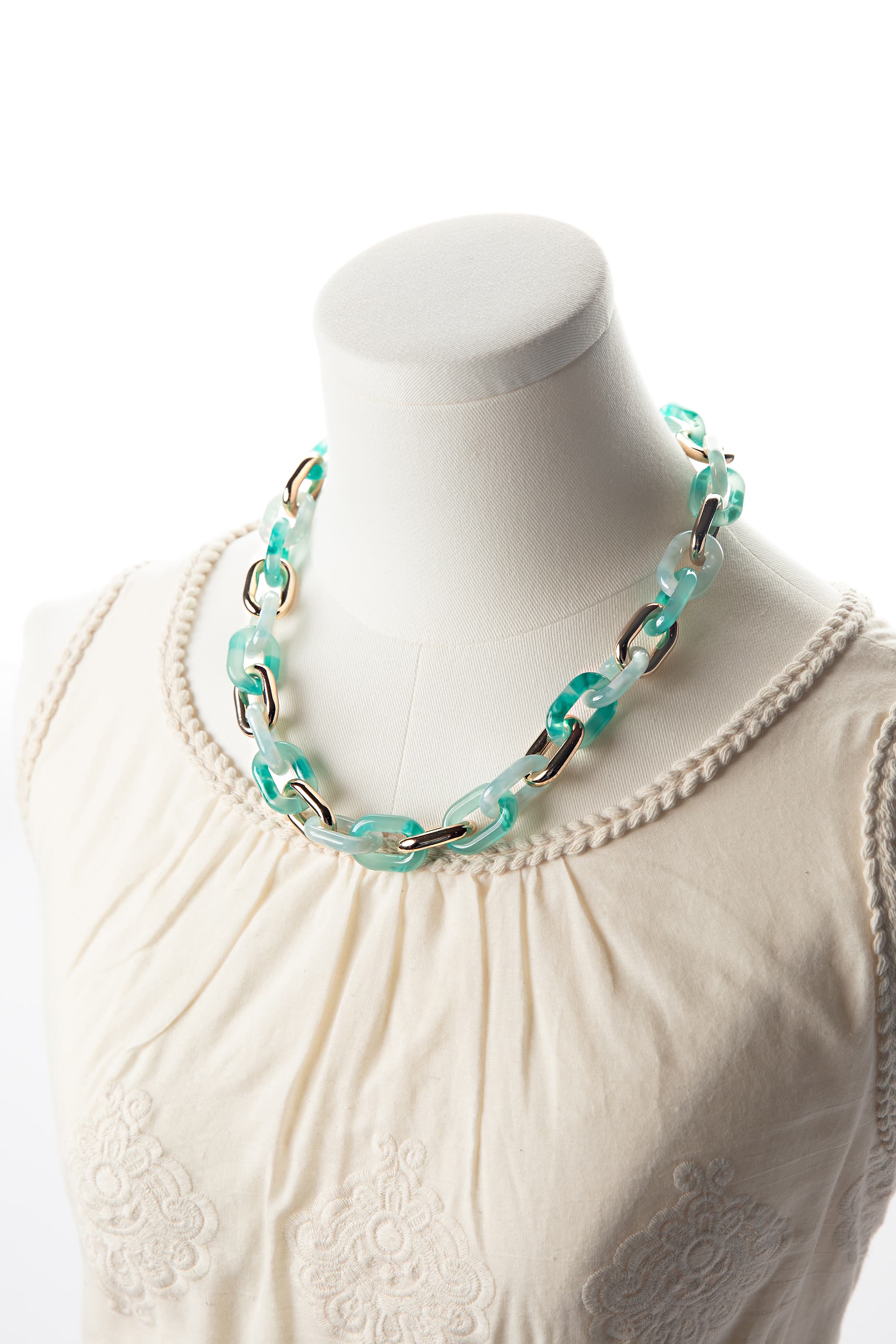 Ann Taylor Aqua Resin & Gold Link Statement Necklace