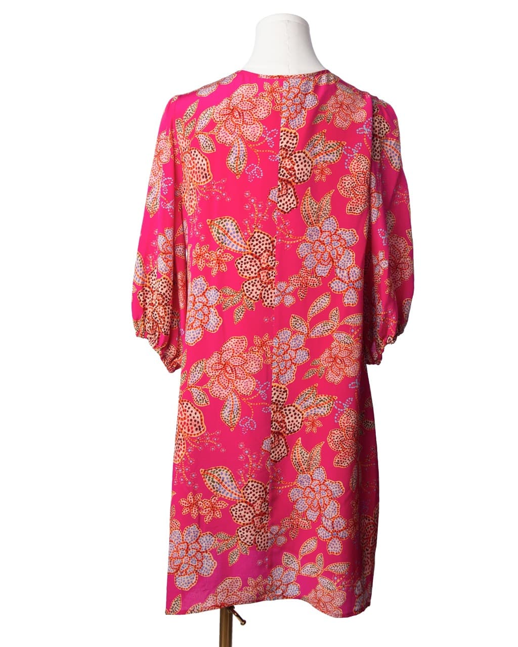 Johnny Was Fuchsia Floral Silk Tassel Shift Dress