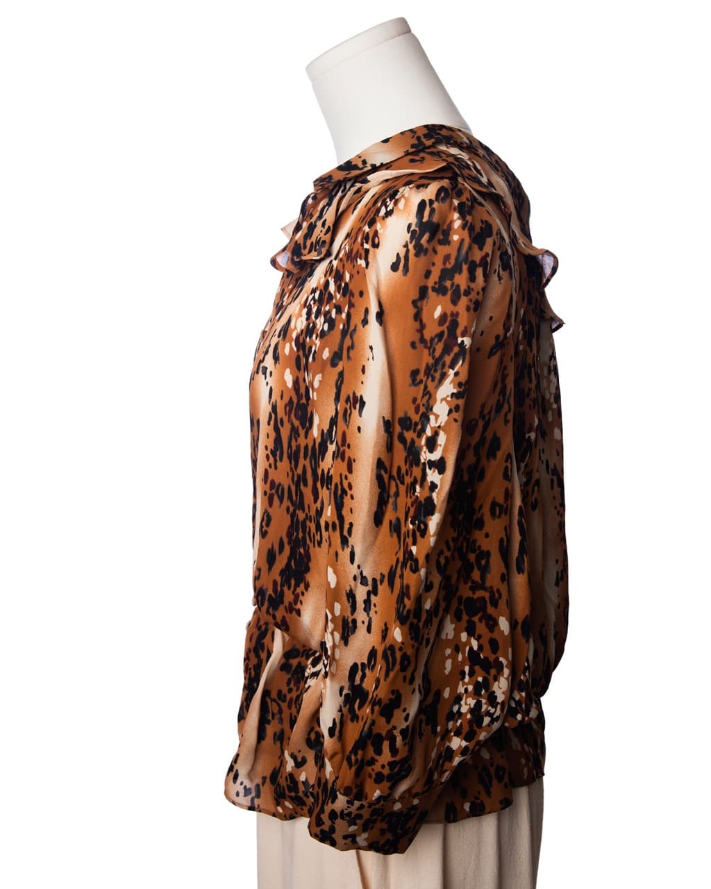 Parker Silk Leopard Print Ruffle Blouse