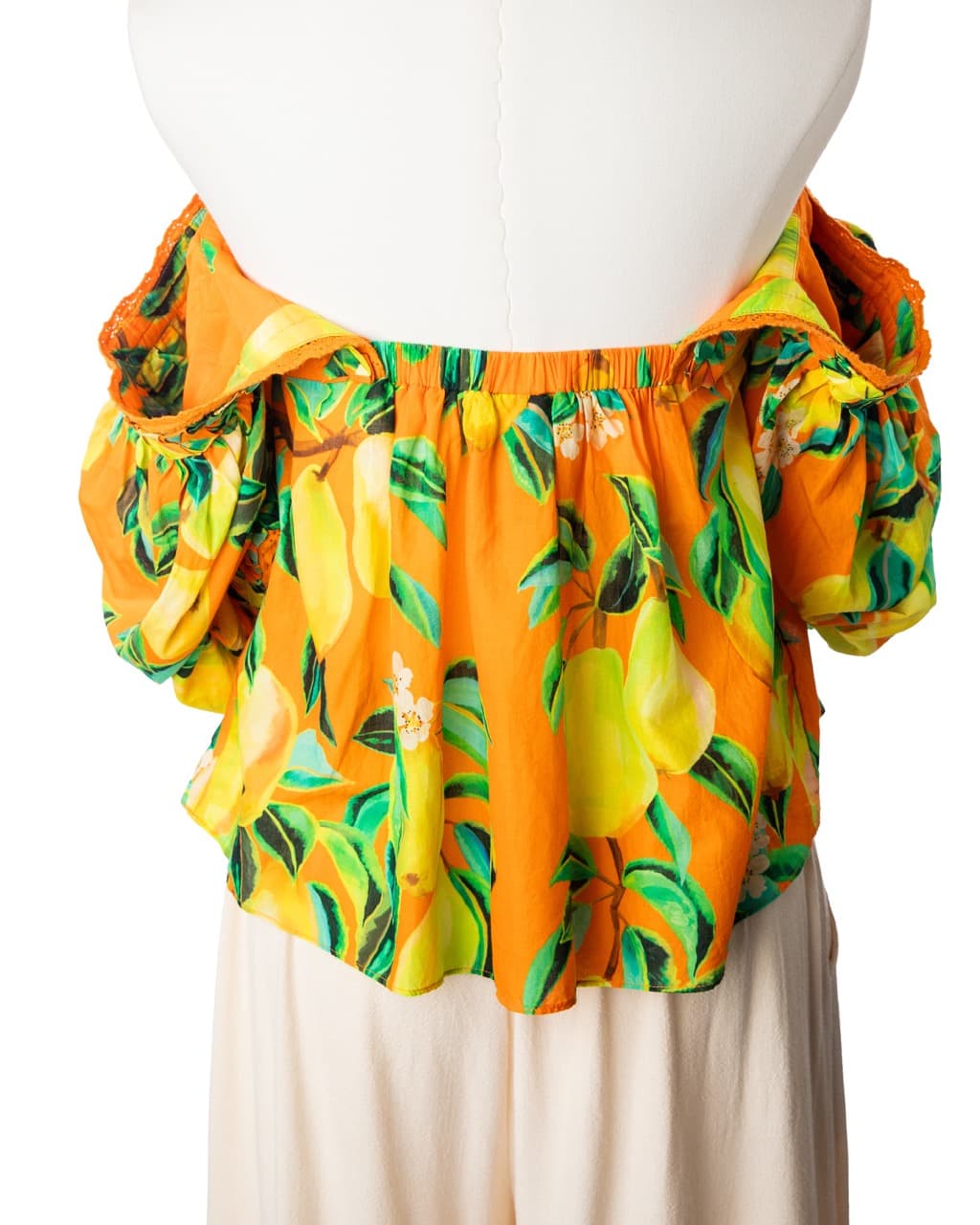 Farm Rio Pear Print Off-Shoulder Cotton Top