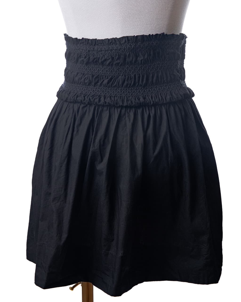 Anthropologie Black Smocked-Waist Cotton Mini Skirt