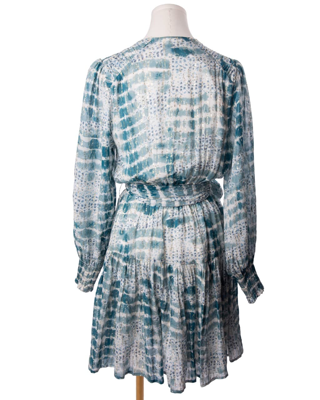Suncoo Paris Metallic Tie-Dye Wrap Dress | Belted Long Sleeve