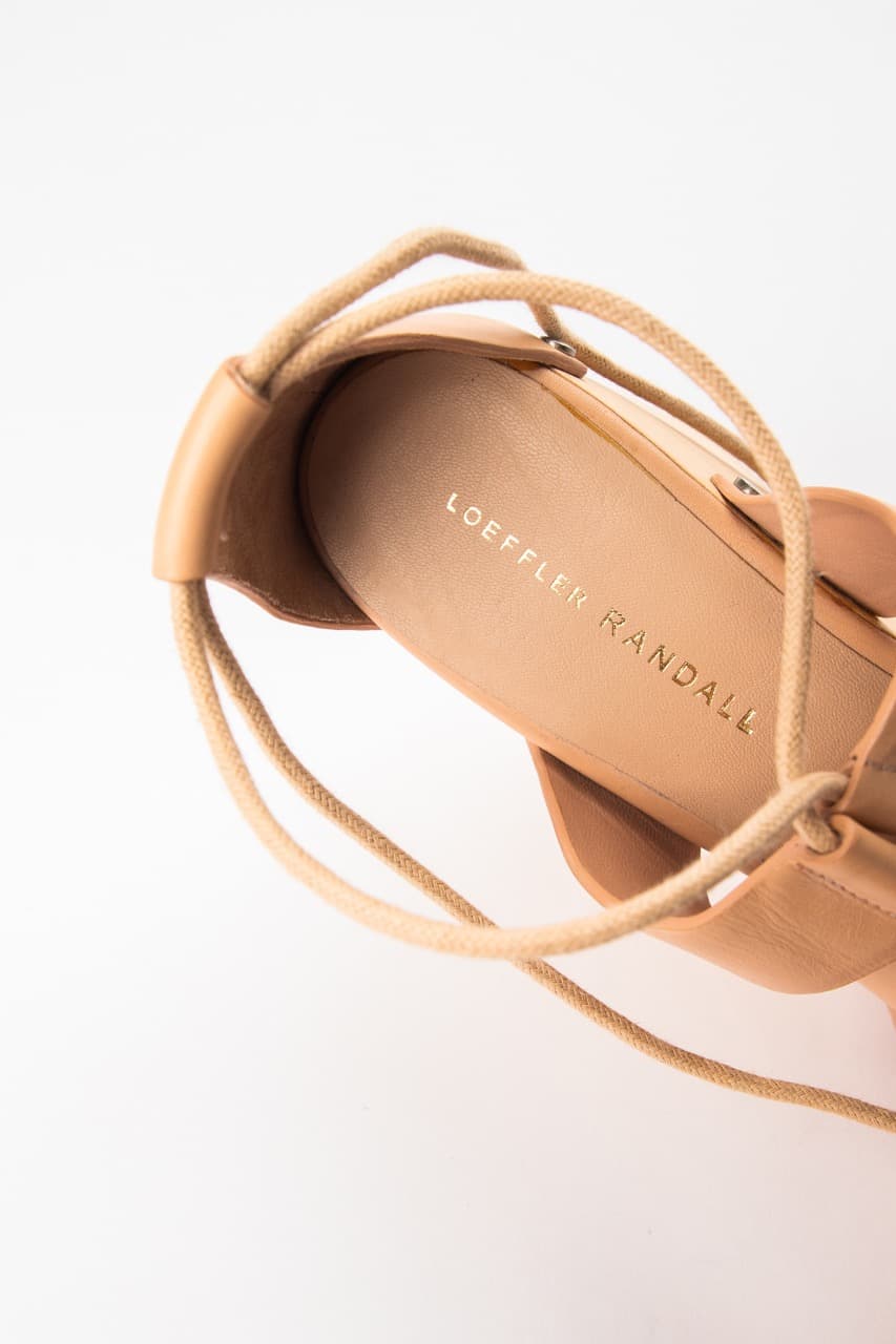 Loeffler Randall Tan Leather Lace-Up Platform Wedge Sandals