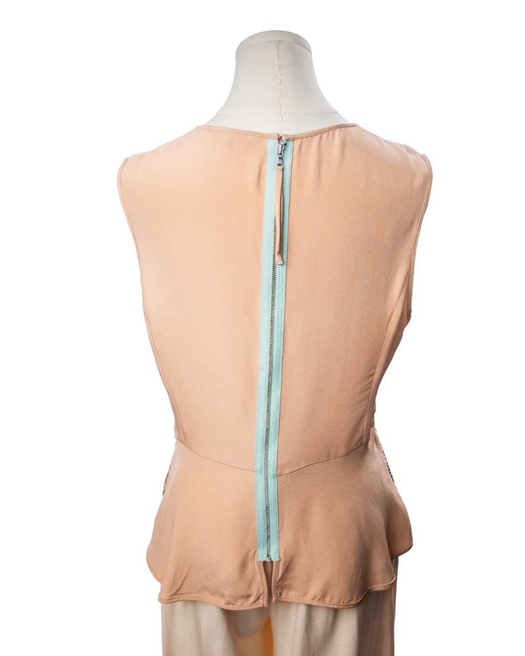 Rebecca Taylor Blush Nude Silver Sequin Cotton Silk Peplum Top