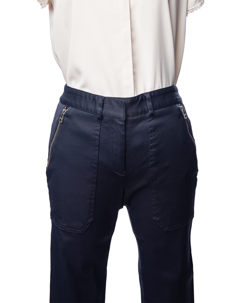 Veronica Beard Navy Textured Zip Pocket Tapered Cargo Jogger Pants