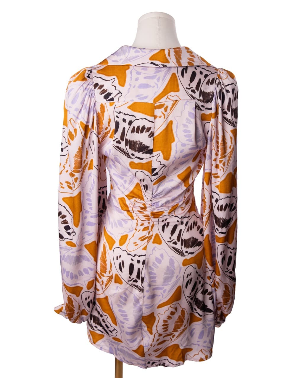 For Love & Lemons Butterfly Print Ruched Mini Dress | Long Sleeve