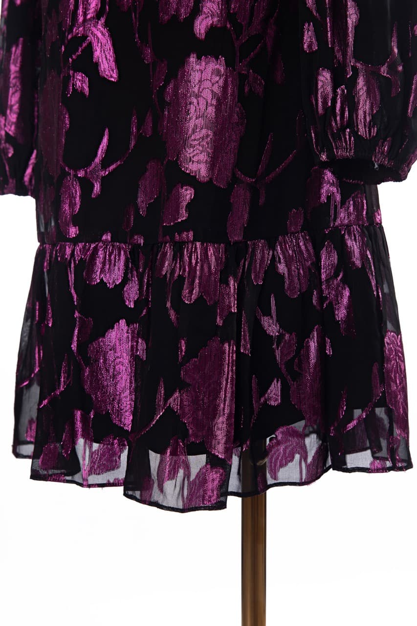 Milly Metallic Floral Chiffon Shift Dress