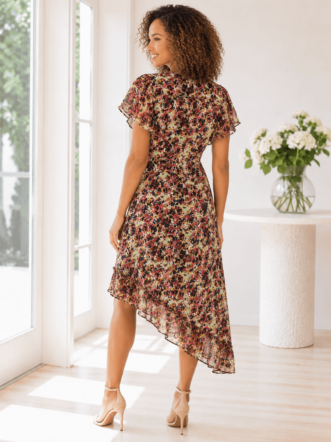 Lewit Garden Mosaic Asymmetrical Midi Dress