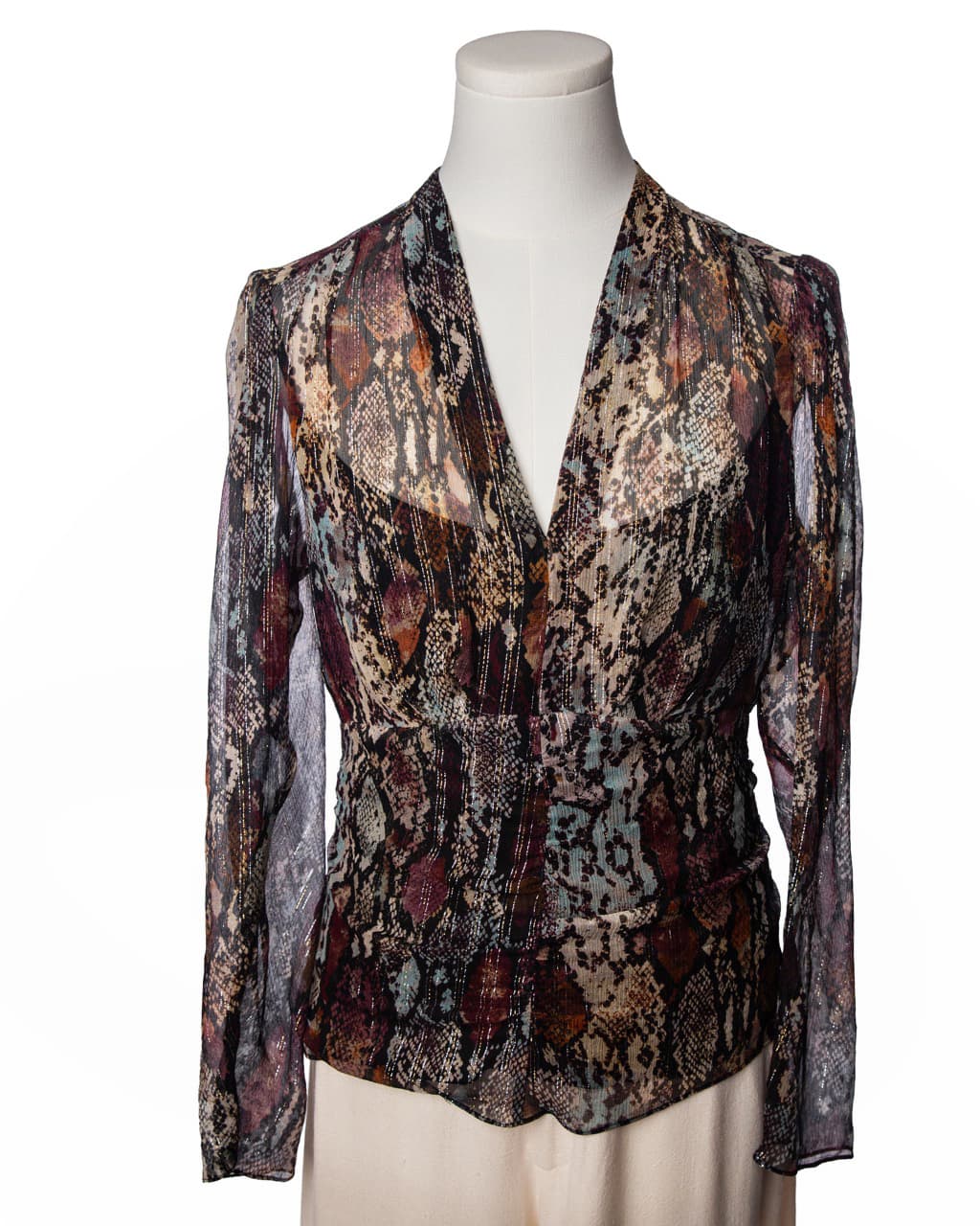Rebecca Taylor Silk Python Print Surplice Blouse with Built-In Camisole