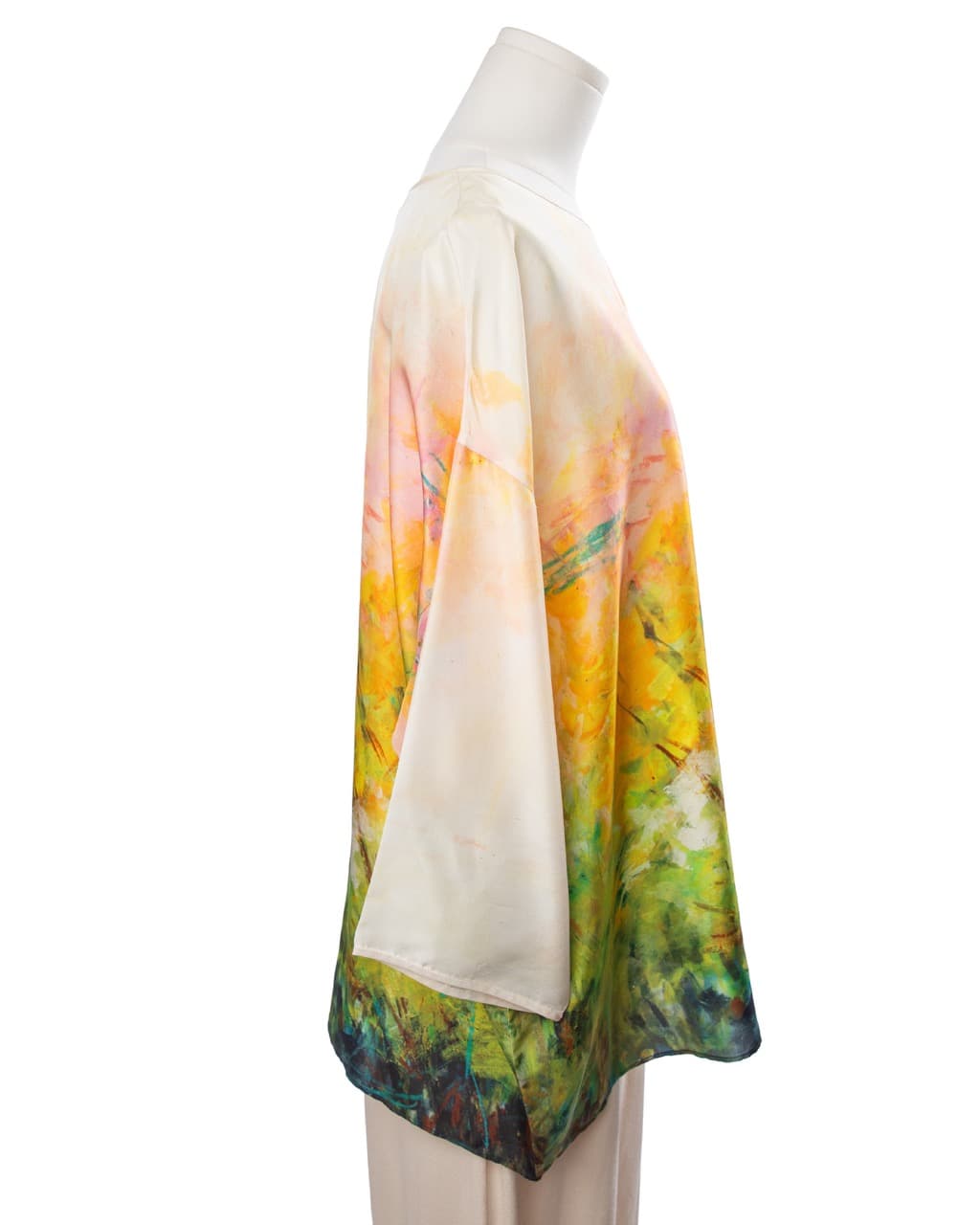 Lafayette 148 New York Abstract Watercolor 100% Silk Dolman Tunic Blouse