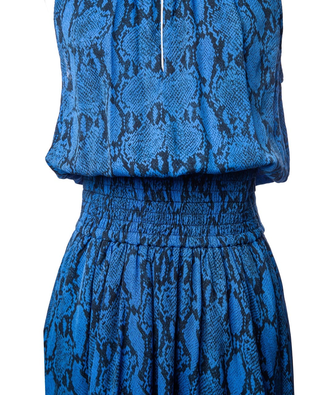A.L.C. Blue Snakeskin Silk Smocked Waist Dress
