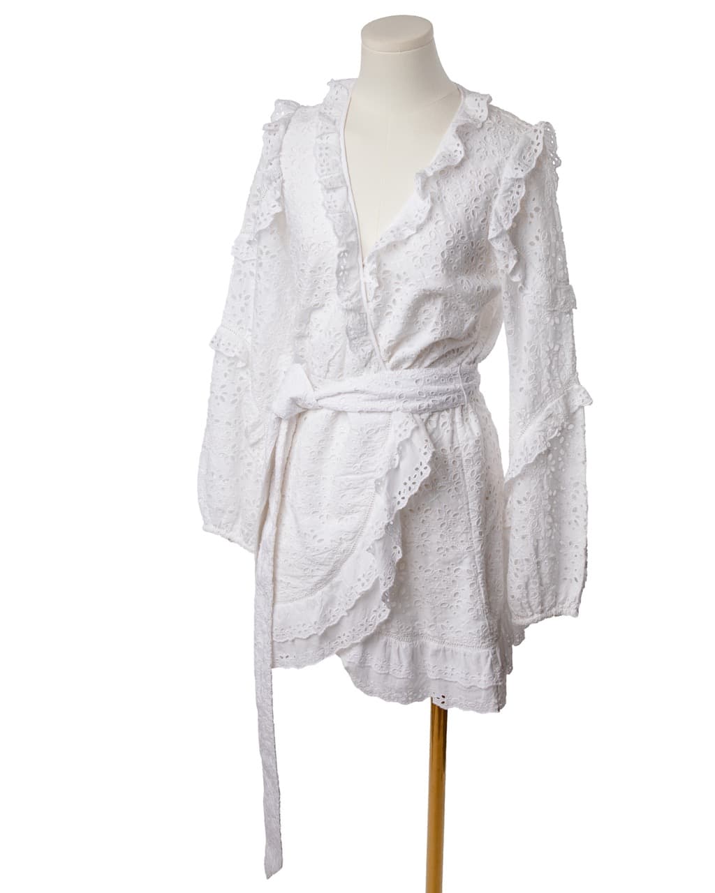 Veronica Beard Julia White Eyelet Belted Wrap Mini Dress
