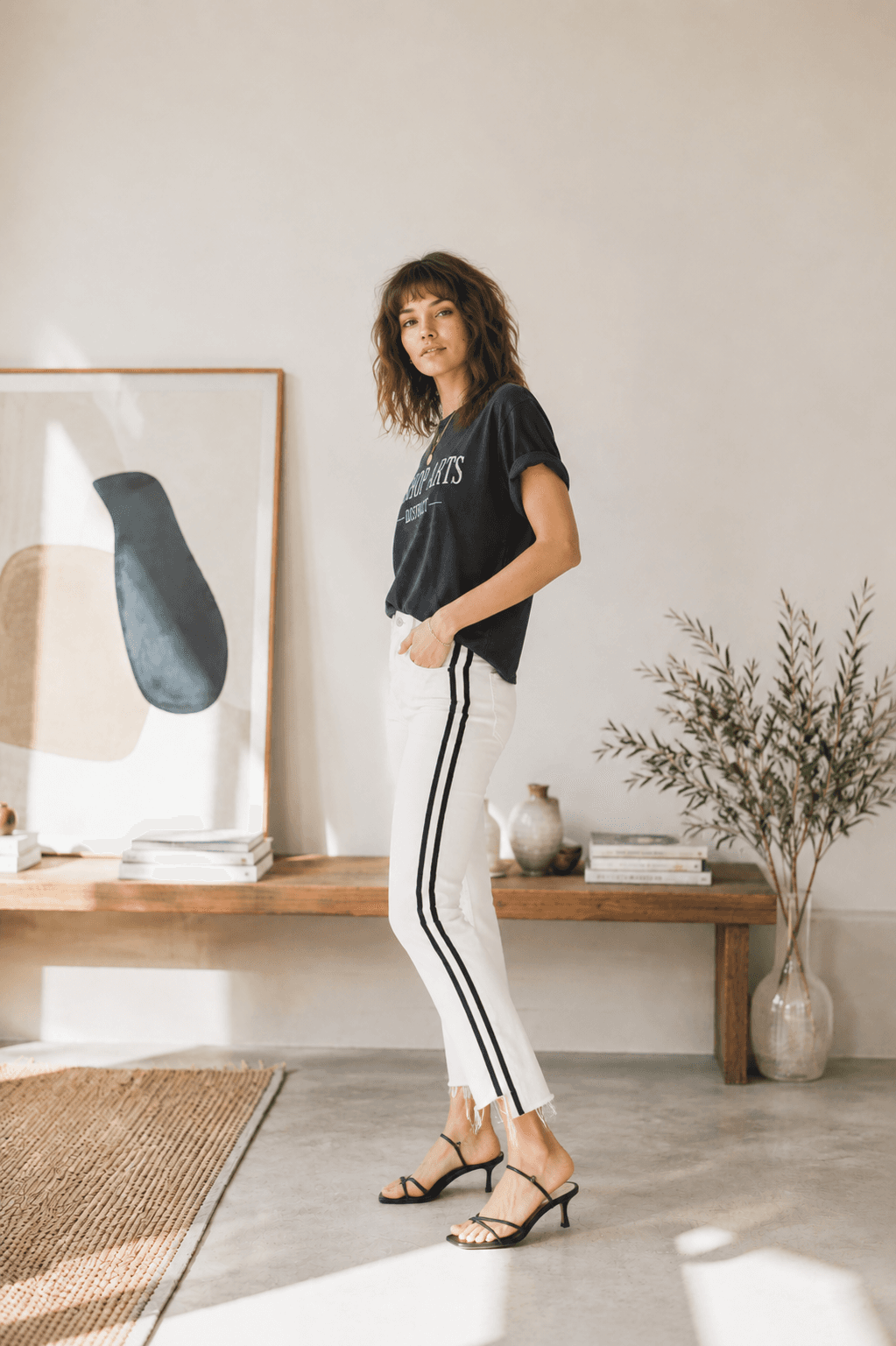 MOTHER Denim The Insider Crop Step Fray Cream Black Stripe