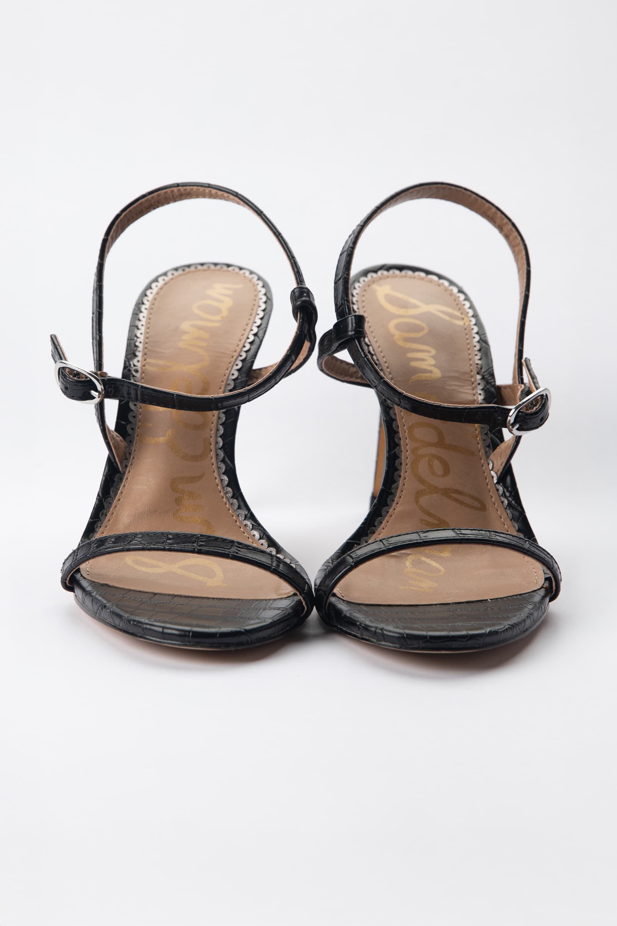 Sam Edelman Black Croc-Embossed Strappy Heels