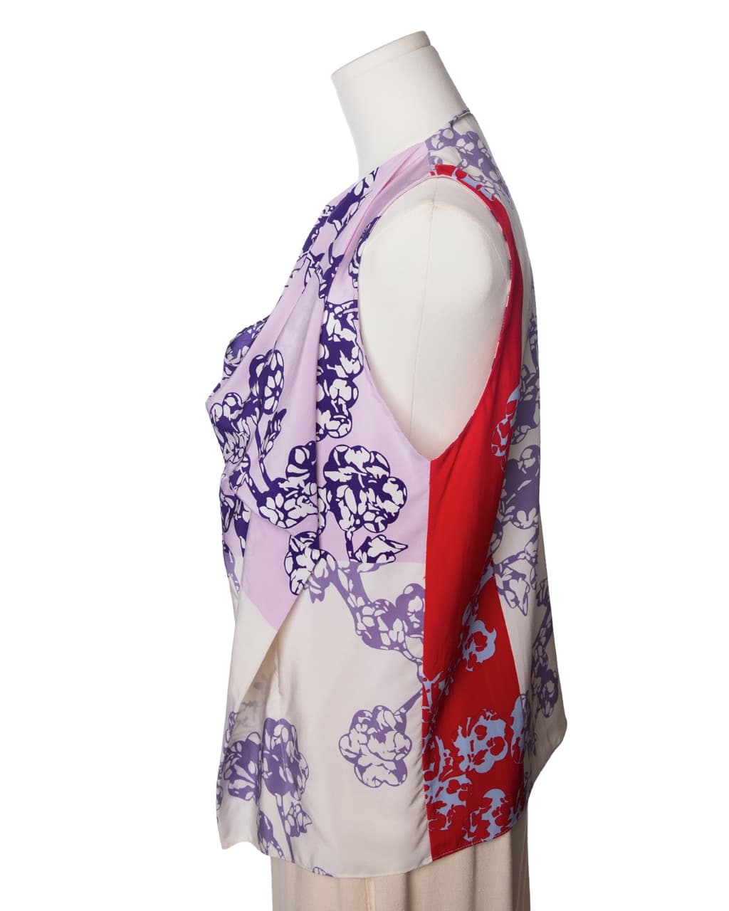Diane von Furstenberg Silk Floral Draped Sleeveless Blouse
