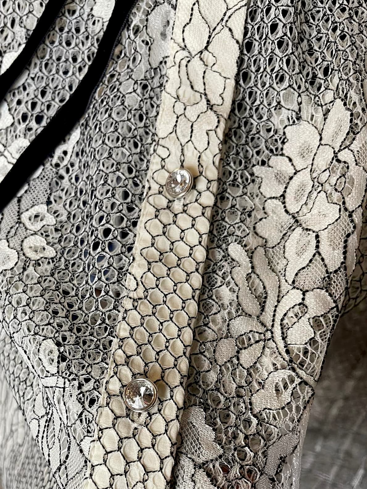 A Loves A Ivory Lace Victorian Blouse with Velvet Trim Detail