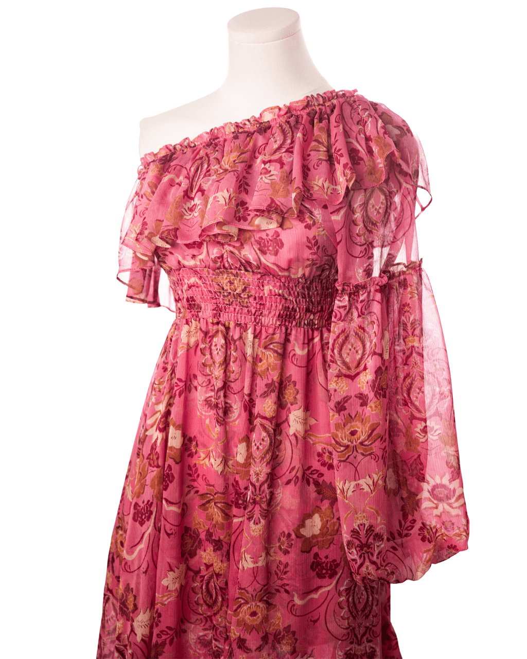 MISA Los Angeles Rumi Pink Floral One-Shoulder Ruffle Maxi Dress