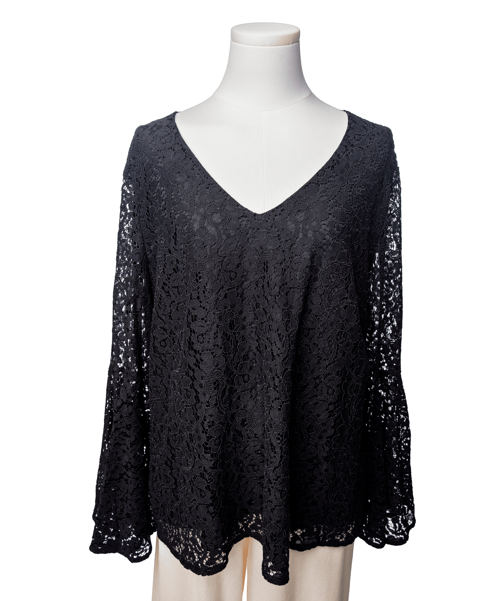 Catherine Malandrino Black Floral Lace Bell Sleeve Blouse- New with Tags