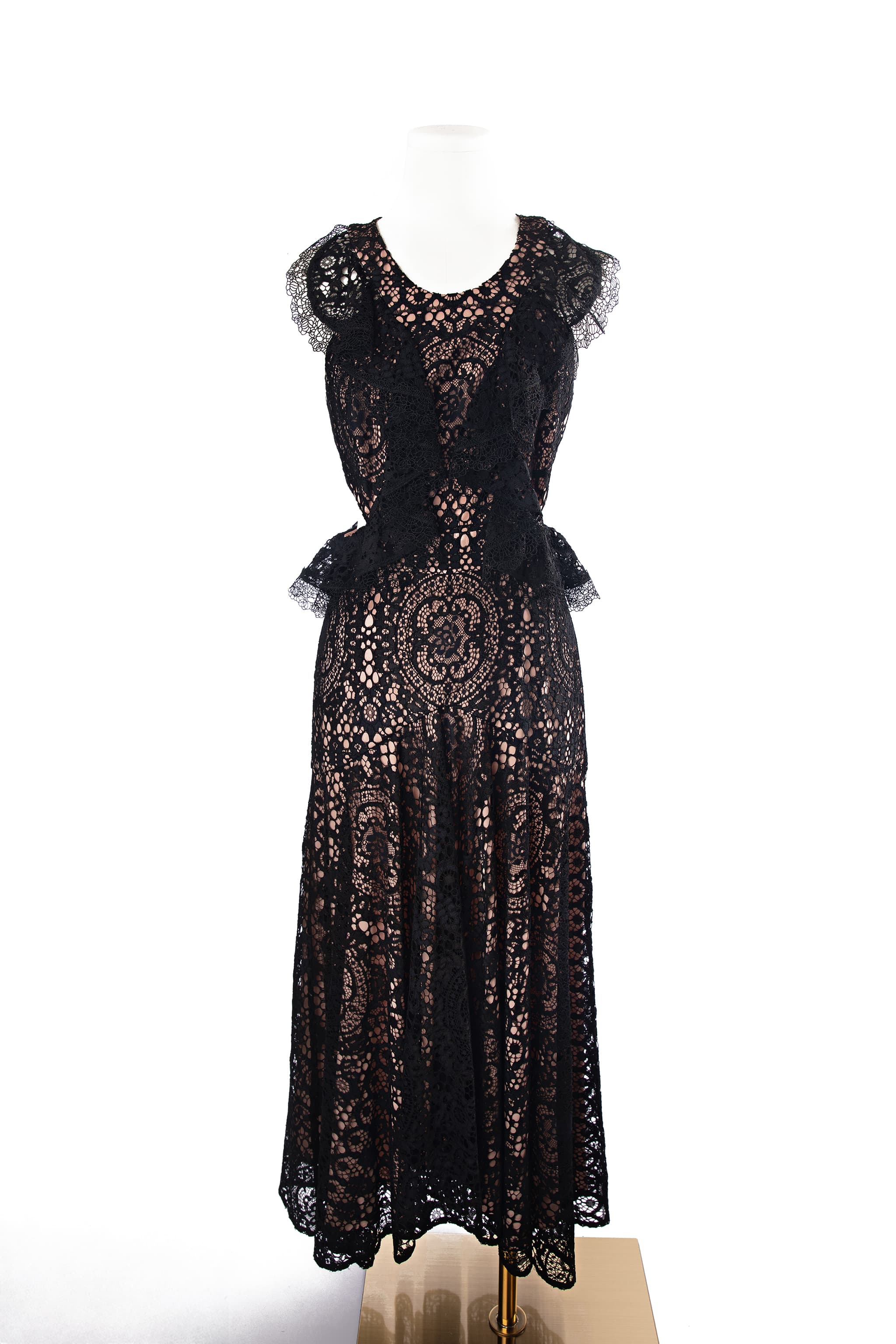 Alexis Midnight Lace Ruffle Midi Dress