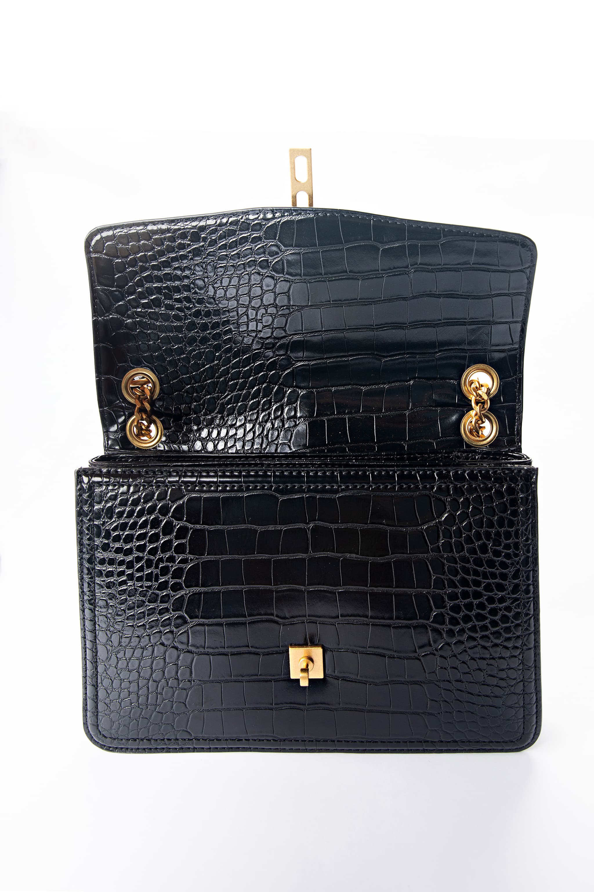 GUESS Black Croc-Embossed Chain Crossbody Bag