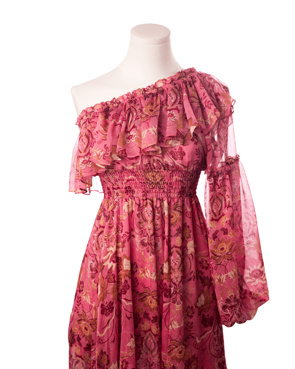 MISA Los Angeles Rumi Pink Floral One-Shoulder Ruffle Maxi Dress