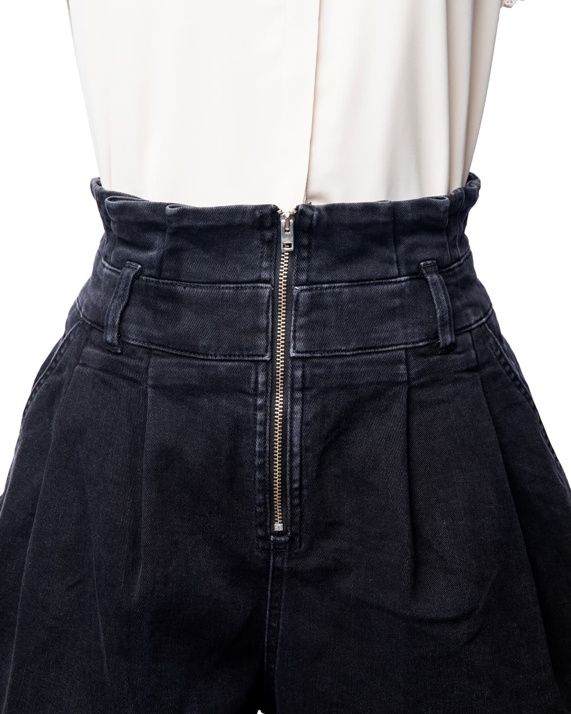 IRO Paris Tocey Zip-Detailed High-Waist Washed Black Denim Shorts