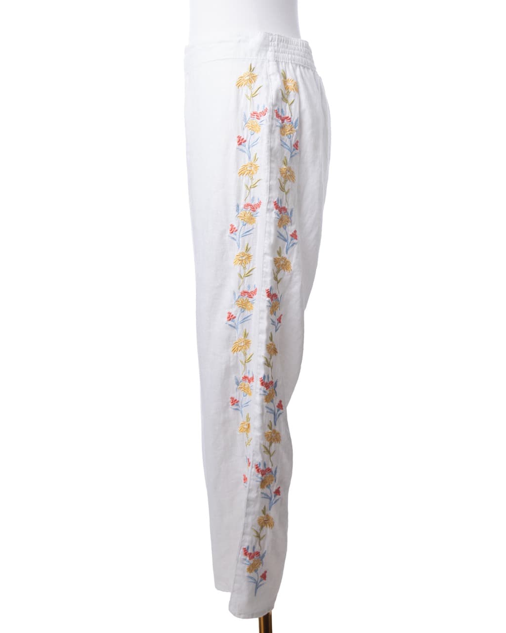 Calypso St. Barth White Linen-Blend Embroidered Wide-Leg Pants