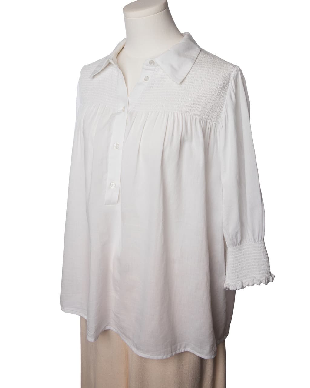 Munthe White Smocked Cotton Tunic Blouse