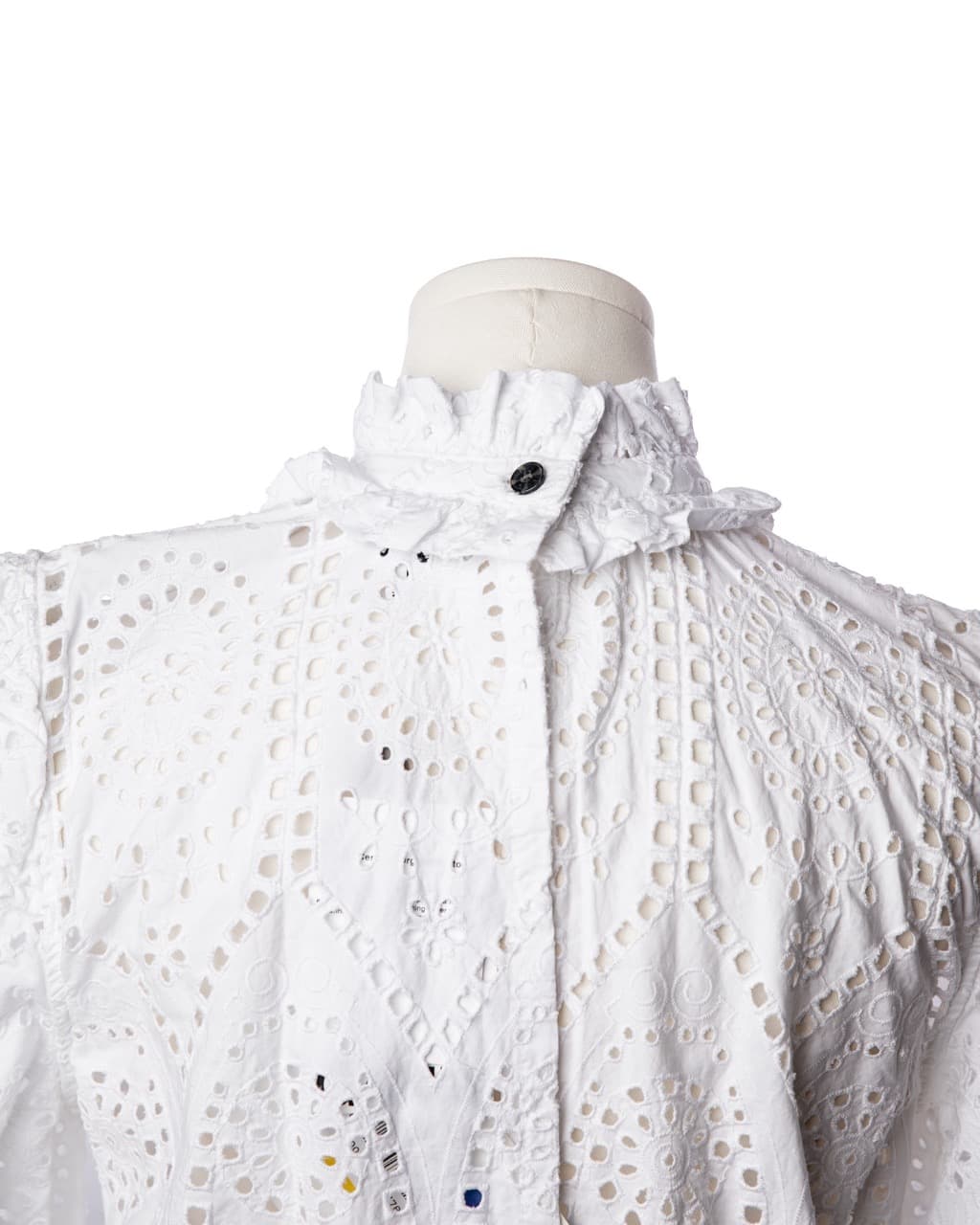 GANNI White Cotton Eyelet Open Back Ruffle Peplum Blouse