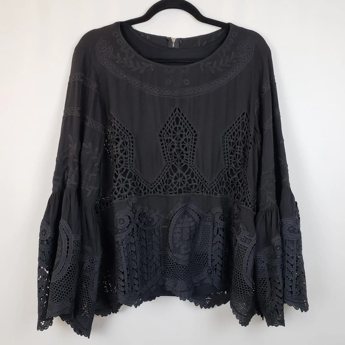AZI Black Embroidered Lace Blouse