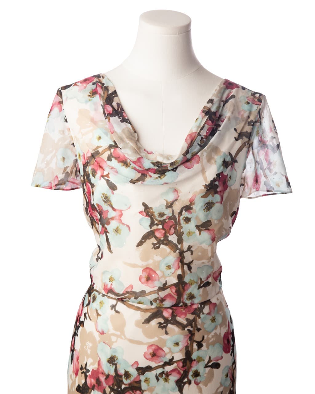 St. John Evening Silk Watercolor Floral Midi Dress
