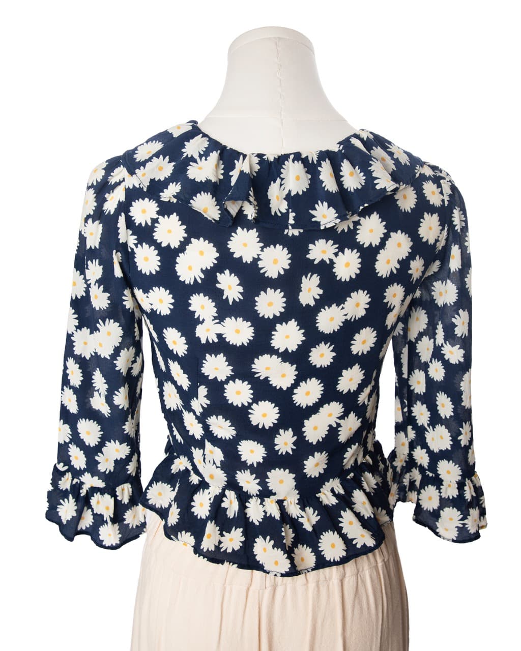 Réalisation Par Navy Daisy Print Silk Ruffle Wrap Blouse