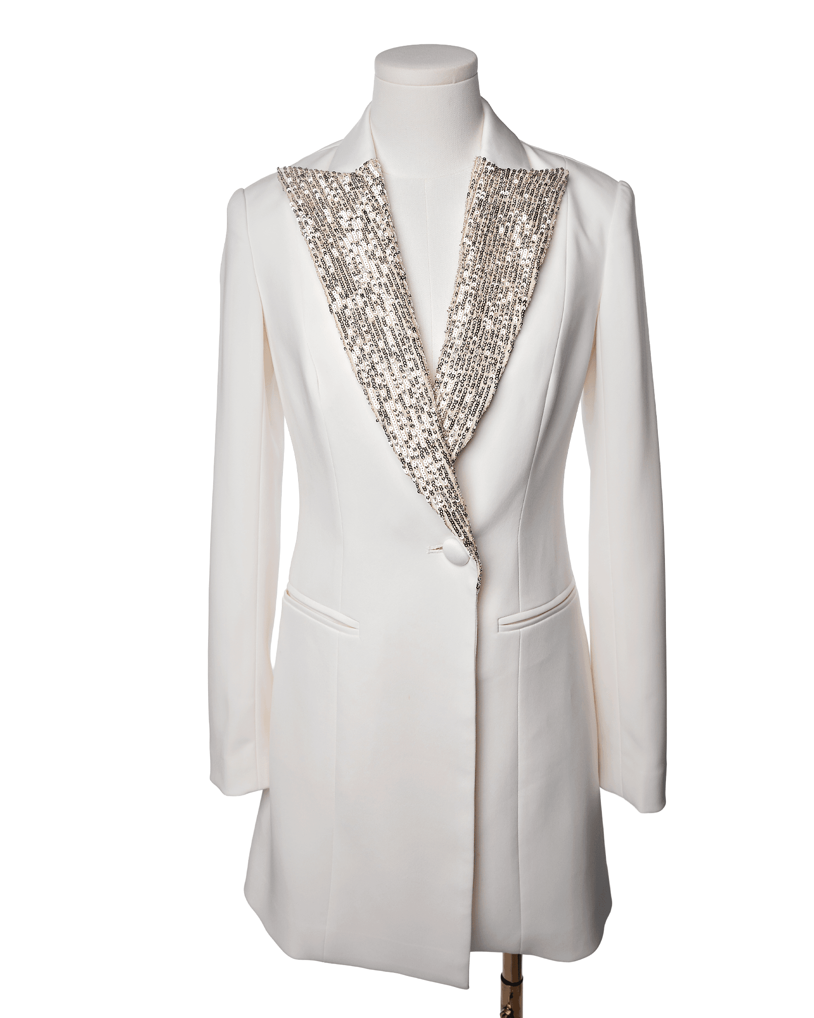 Jay Godfrey Ivory Sequin Shawl Collar Blazer Dress