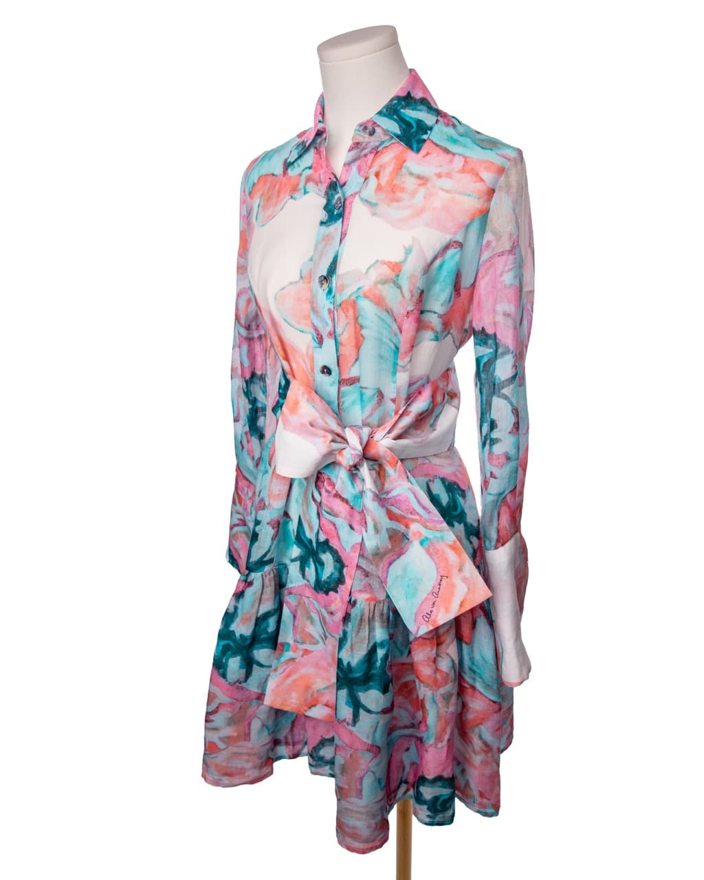 Ala von Auersperg Floral Cotton Voile Shirt Dress with Detachable Belt