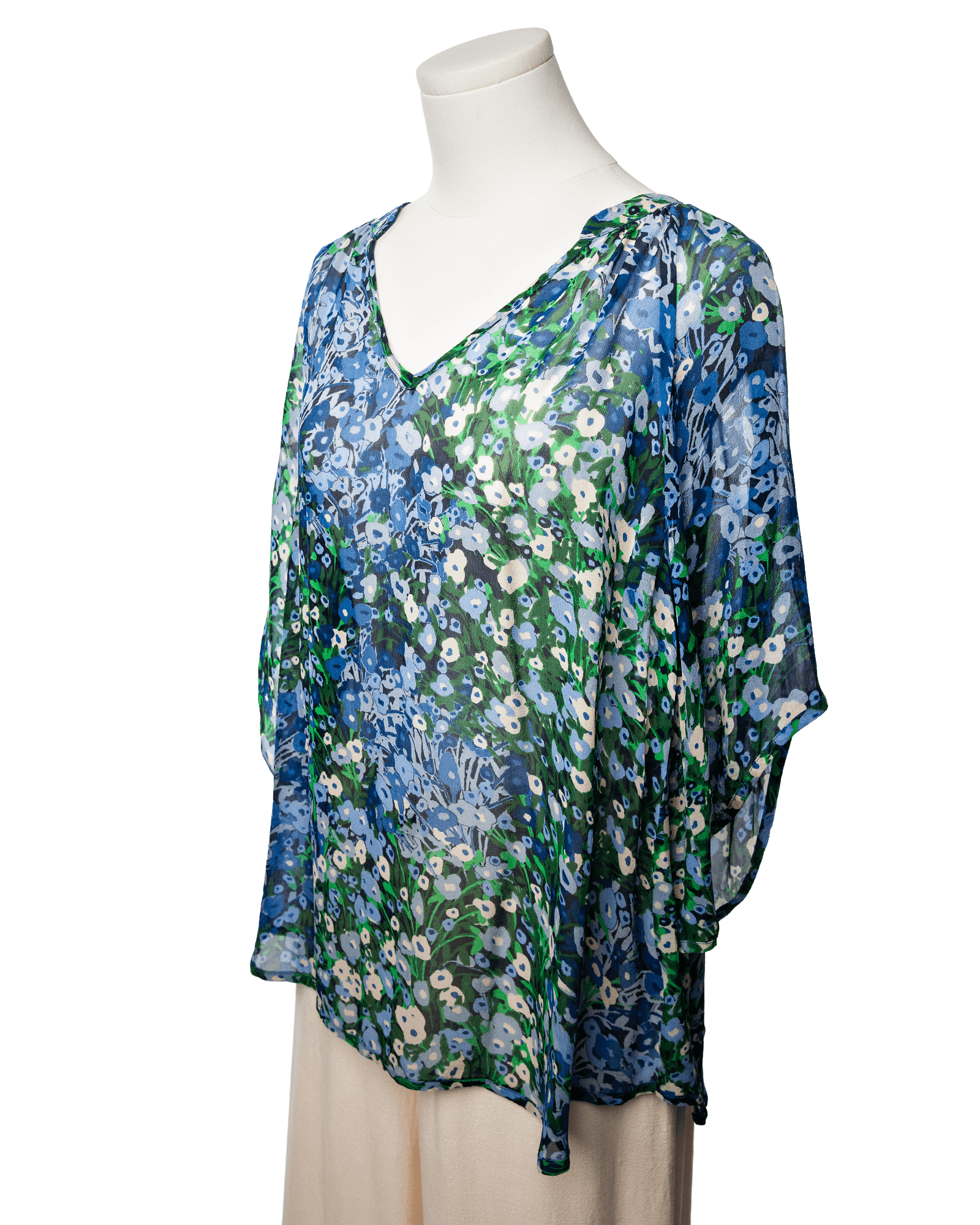 Fei Blue Garden Floral Silk Blouse