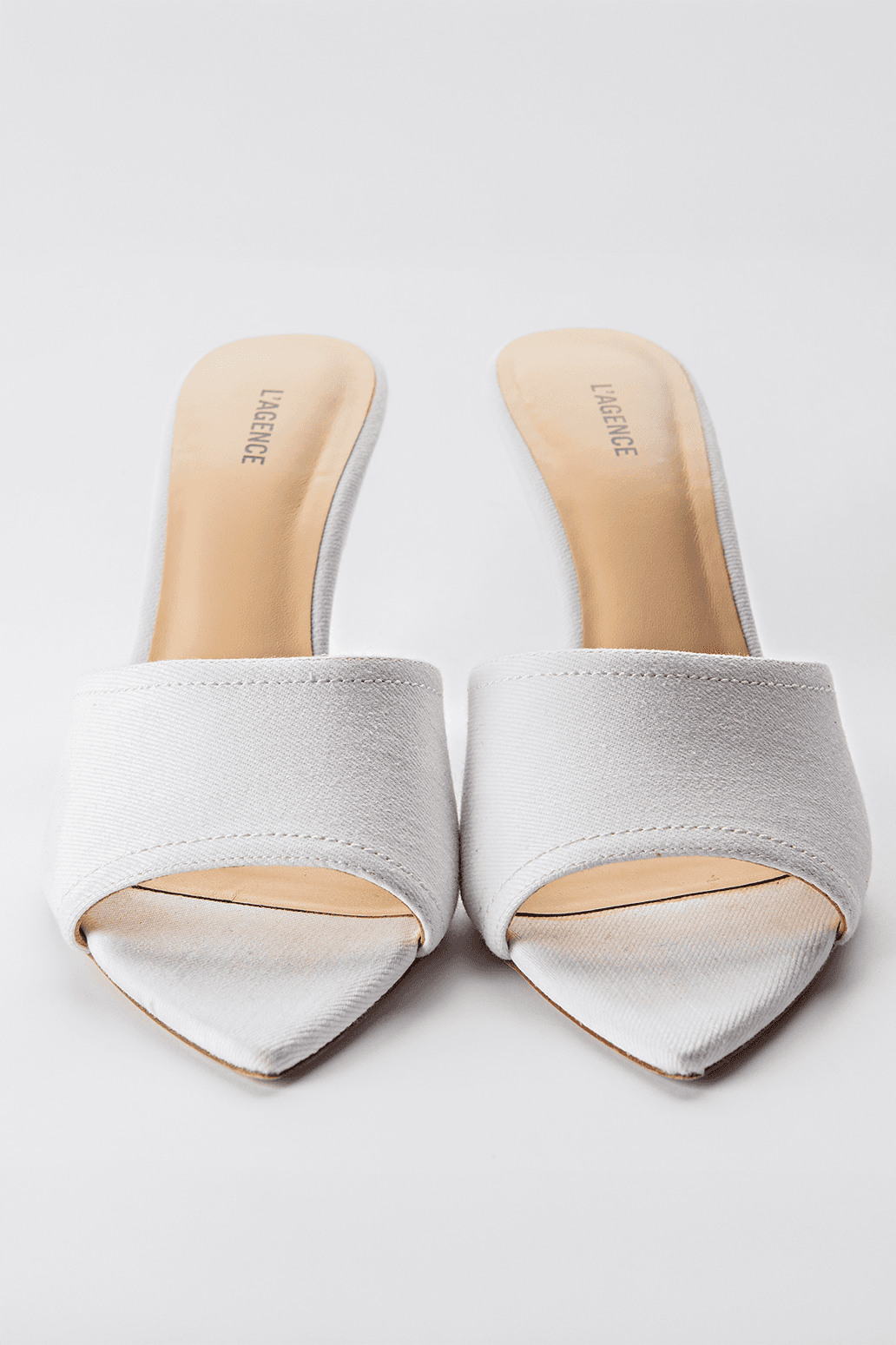 Ivory Satin Pointed Toe Mule Heels