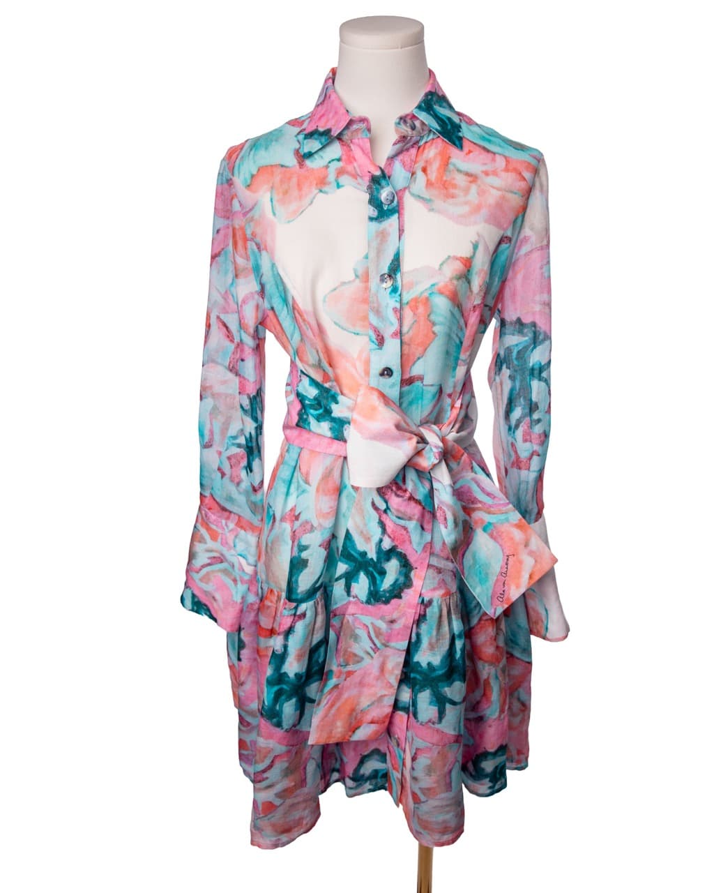 Ala von Auersperg Floral Cotton Voile Shirt Dress with Detachable Belt