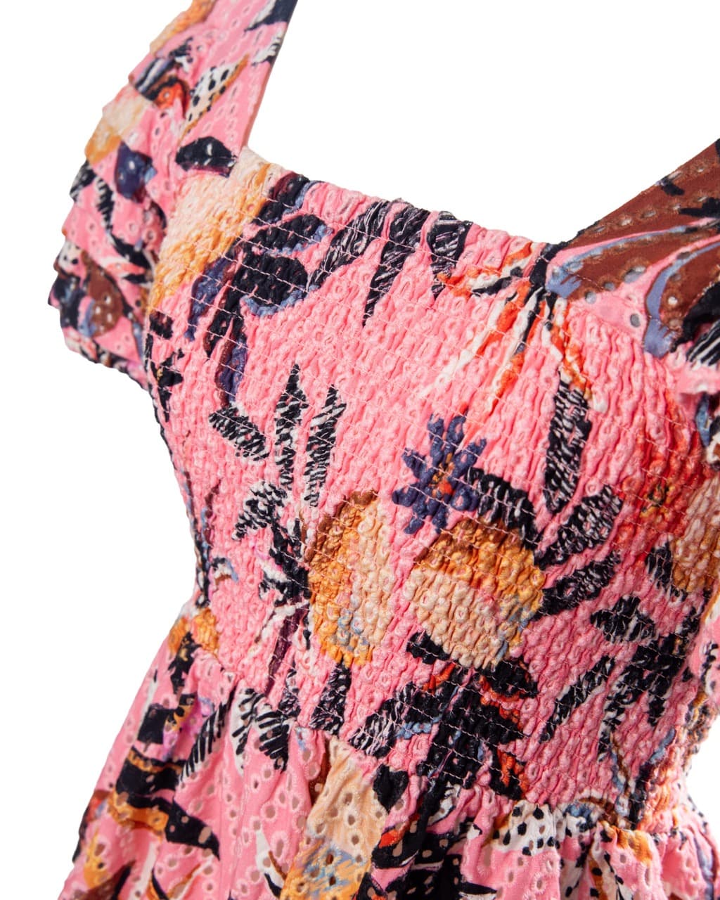 Farm Rio Pink Tropical Smocked Peplum Top
