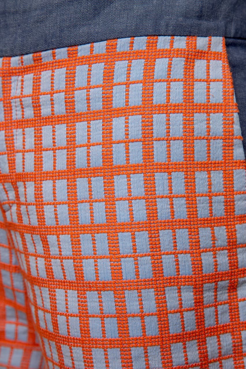 Derek Lam 10 Crosby Orange Embroidered Grid Shorts