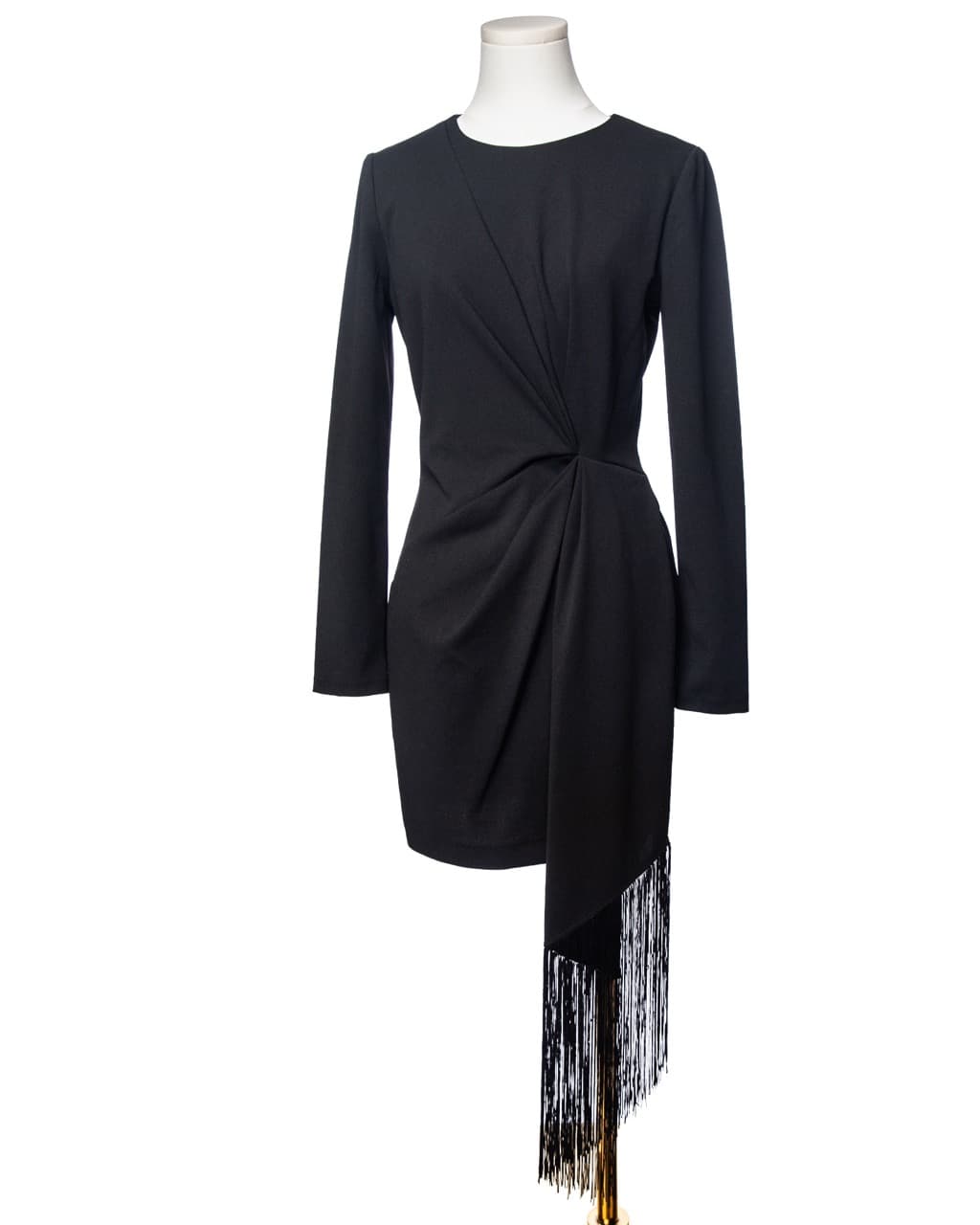 Belle Badgley Mischka Harley Black Crepe Fringe Long Sleeve Bodycon Mini Dress