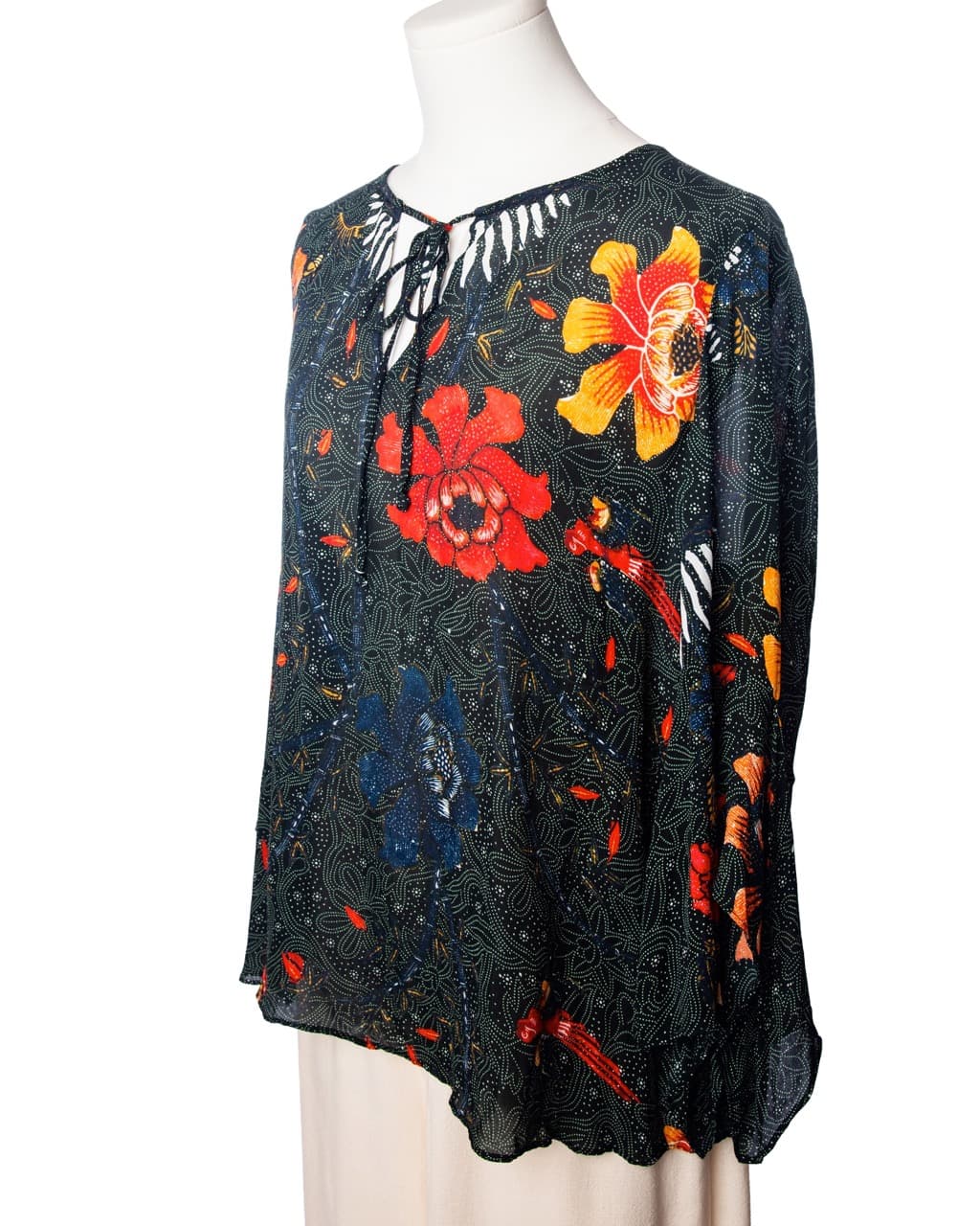 Kobi Halperin Silk Floral & Bee Print Tie-Neck Blouse