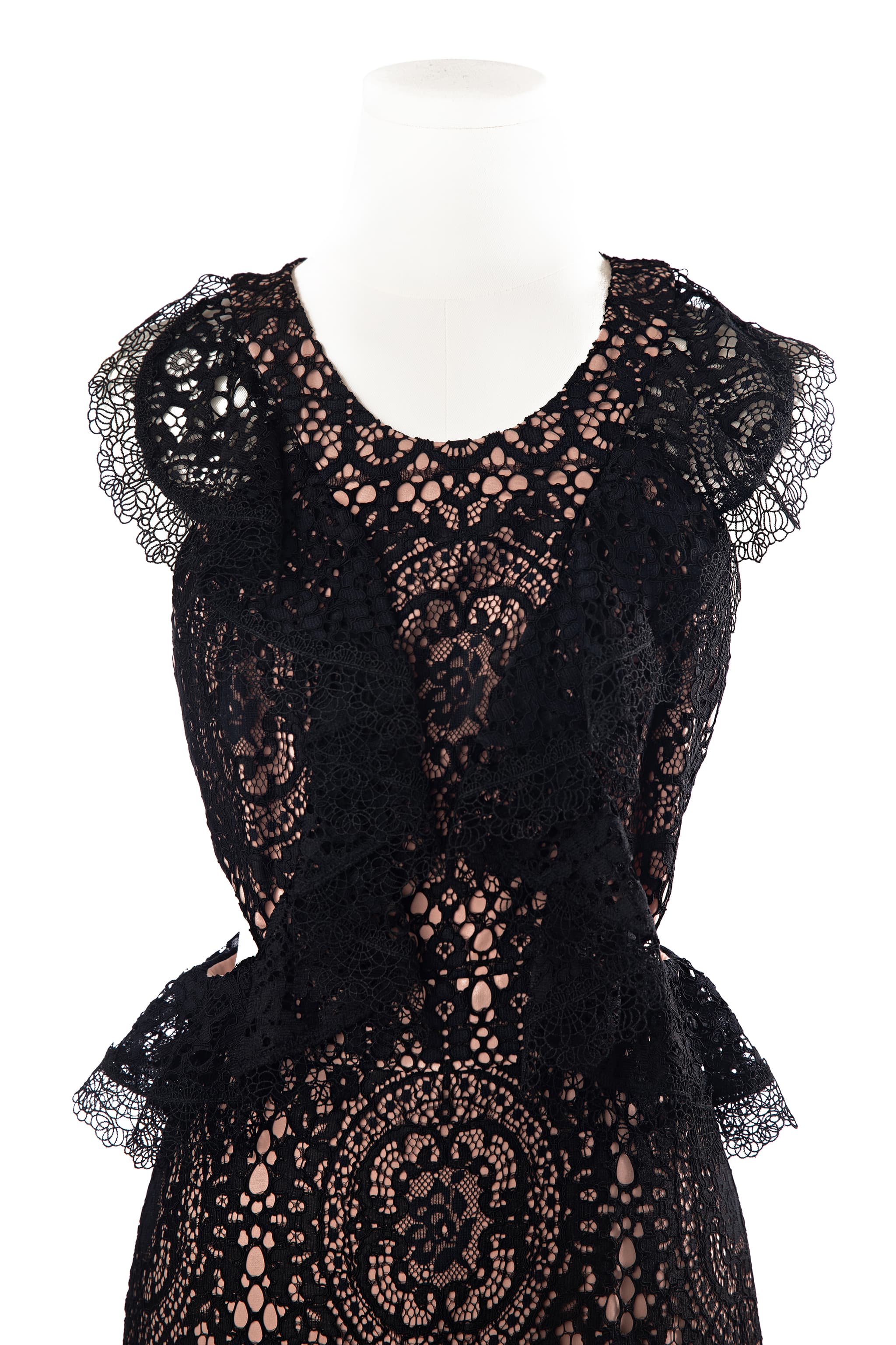 Alexis Midnight Lace Ruffle Midi Dress