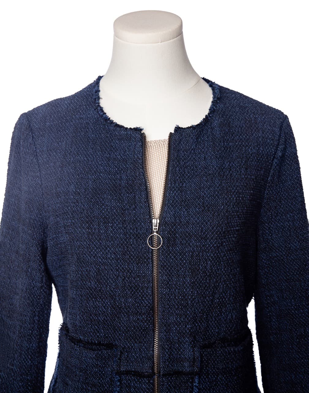 Rebecca Taylor Navy Tweed Zip-Front Jacket